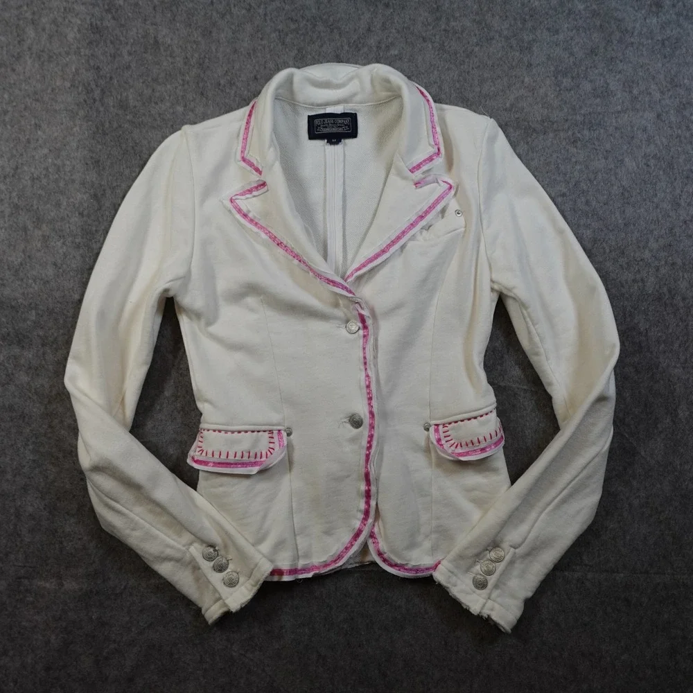 Ralph Lauren Blazer Girls Medium Knit White‎ Pink Piping Cotton